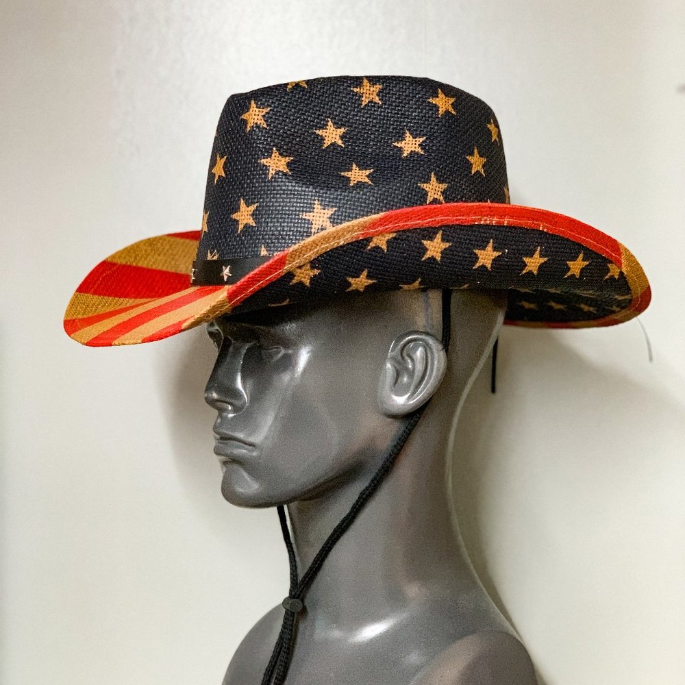 Blue Red USA American Flag Patriotic Cowboy Summer Party Hat for Men Women